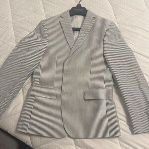 Ralph Lauren Boys Blue Seersucker Striped Blazer